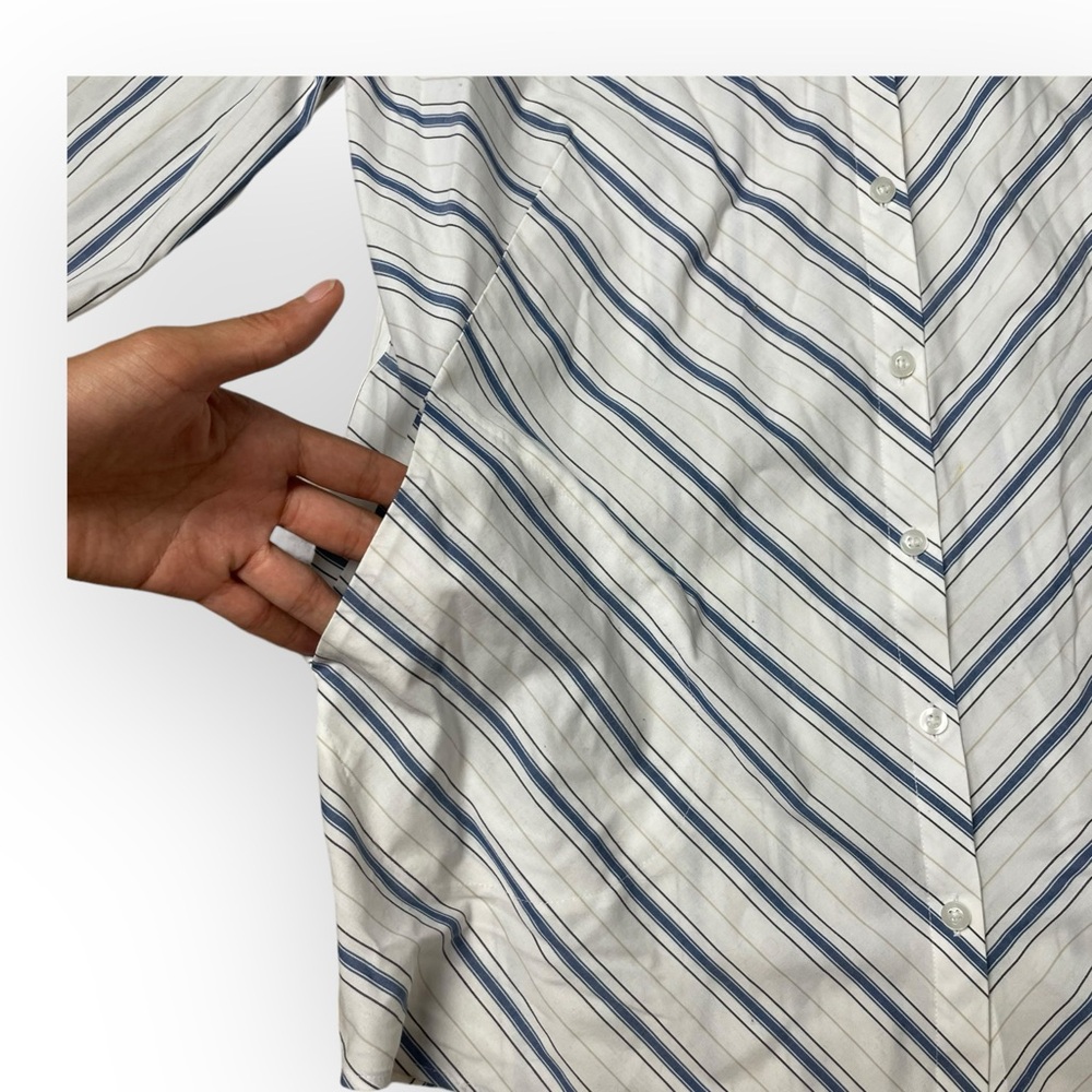 Chico's Blouse No-Iron Stain Shield Blue Stripped Cotton Button Up Top size 1 - Picture 6 of 10